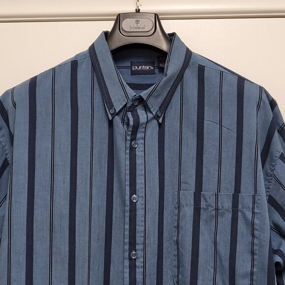 Vintage Puritan Mens Shirt Button Up 2XLT Short Sleeve Striped Blue - Picture 2 of 14